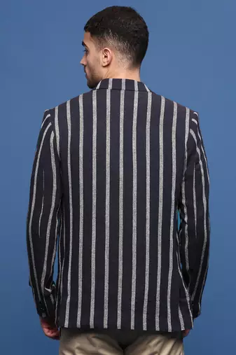 men's navy blue slim fit single-breasted blazer