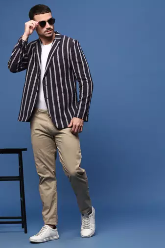men's navy blue slim fit single-breasted blazer