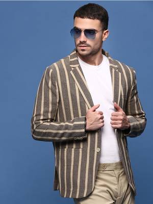 men's beige slim fit single-breasted blazer 1