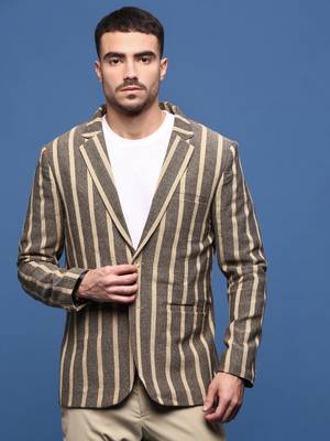 men's beige slim fit single-breasted blazer 2