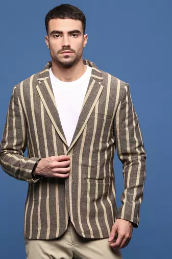 men's beige slim fit single-breasted blazer