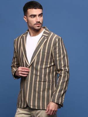 men's beige slim fit single-breasted blazer 3