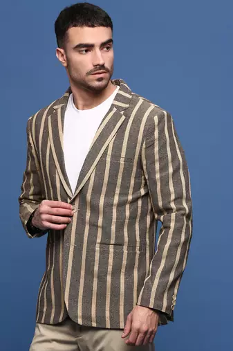 men's beige slim fit single-breasted blazer