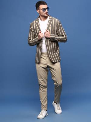 men's beige slim fit single-breasted blazer 5