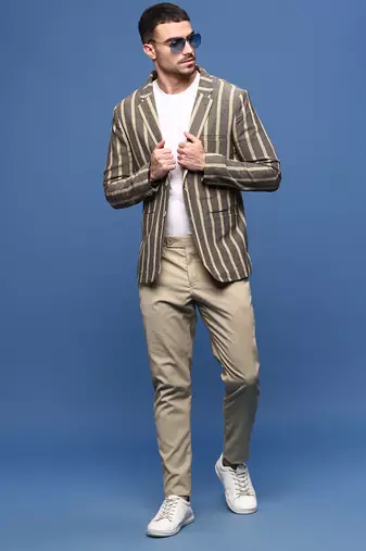 men's beige slim fit single-breasted blazer
