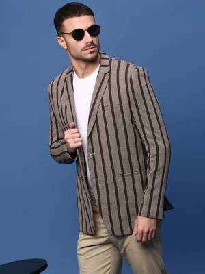 men's brown slim fit single-breasted blazer 1