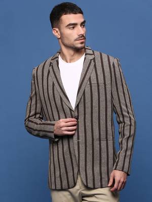 men's brown slim fit single-breasted blazer 2