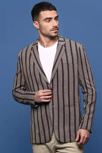 men's brown slim fit single-breasted blazer