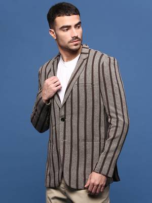 men's brown slim fit single-breasted blazer 3