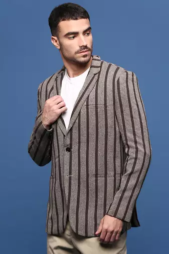 men's brown slim fit single-breasted blazer
