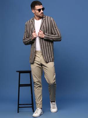 men's brown slim fit single-breasted blazer 5