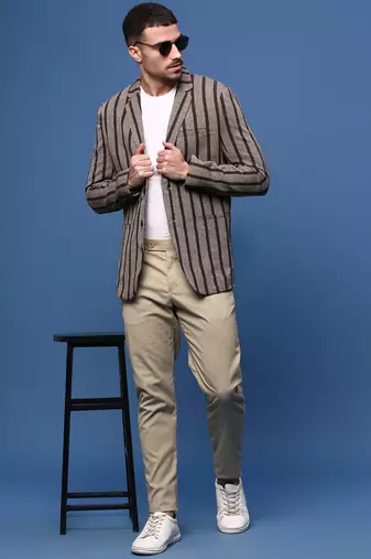 men's brown slim fit single-breasted blazer