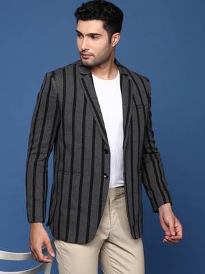 men's charcoal slim fit single breasted blazer 1