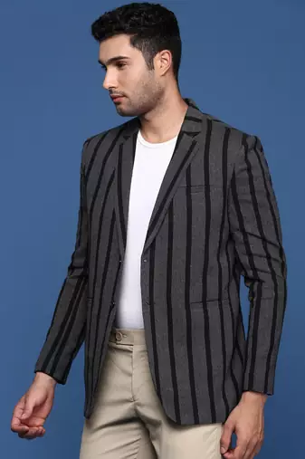 men's charcoal slim fit single breasted blazer