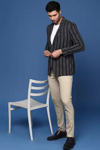 men's charcoal slim fit single breasted blazer