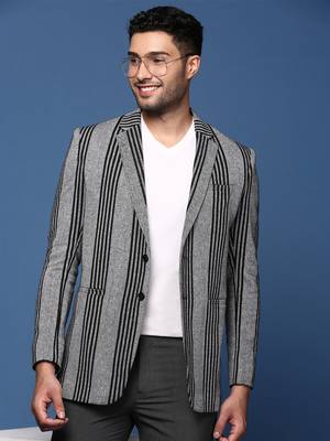 men's grey slim fit single breasted blazer 2