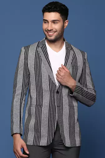 men's grey slim fit single breasted blazer