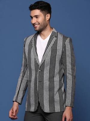 men's grey slim fit single breasted blazer 4