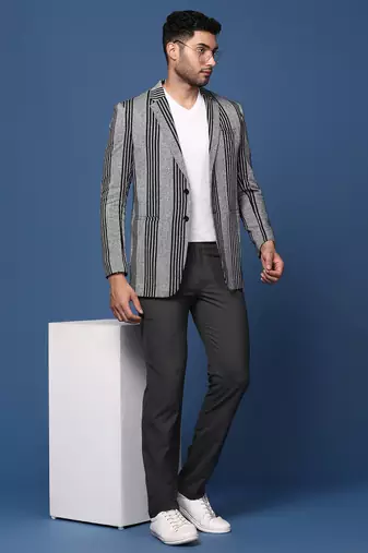 men's grey slim fit single breasted blazer