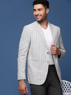 men's grey slim fit single breasted blazer 1