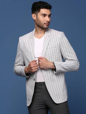 men's grey slim fit single breasted blazer 2