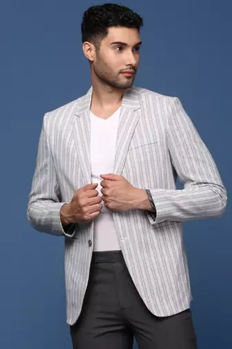men's grey slim fit single breasted blazer