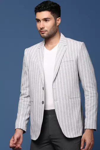 men's grey slim fit single breasted blazer