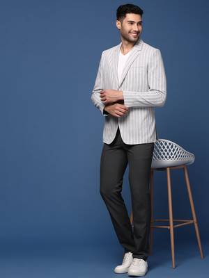 men's grey slim fit single breasted blazer 5