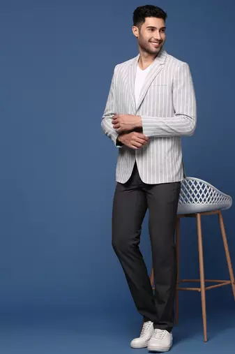 men's grey slim fit single breasted blazer