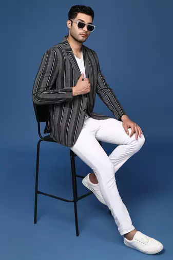 men's black slim fit single breasted blazer