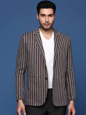 men's brown slim fit single breasted blazer 2