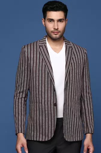men's brown slim fit single breasted blazer