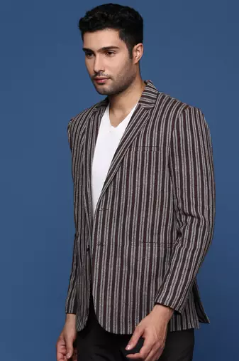 men's brown slim fit single breasted blazer