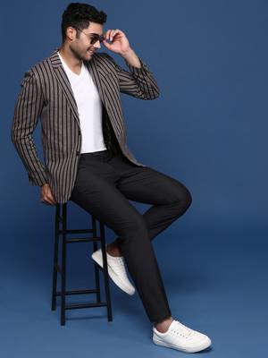 men's brown slim fit single breasted blazer 5