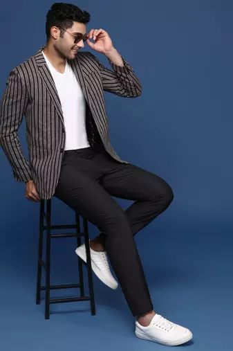 men's brown slim fit single breasted blazer