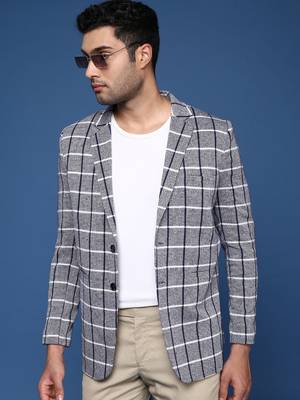 men's navy blue slim fit single breasted blazer 2