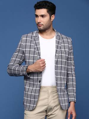 men's navy blue slim fit single breasted blazer 3