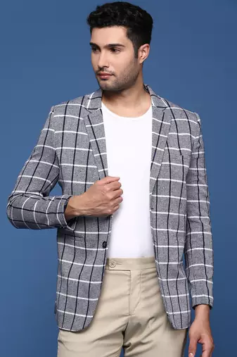 men's navy blue slim fit single breasted blazer