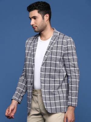 men's navy blue slim fit single breasted blazer 4
