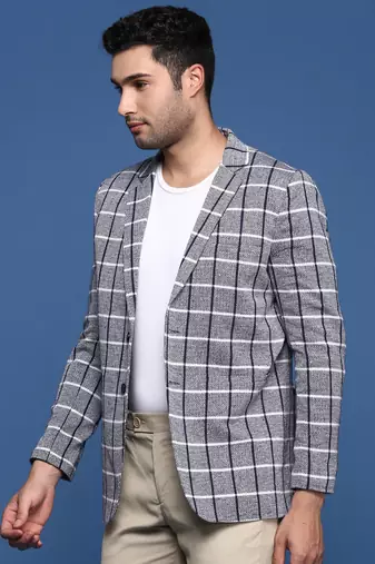 men's navy blue slim fit single breasted blazer