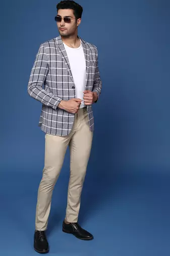 men's navy blue slim fit single breasted blazer