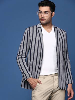 men's navy blue slim fit single breasted blazer 1