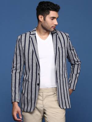 men's navy blue slim fit single breasted blazer 2