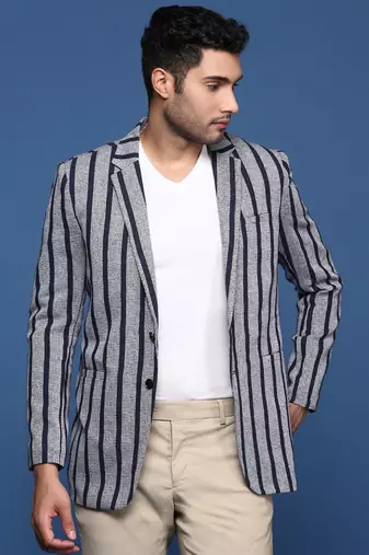 men's navy blue slim fit single breasted blazer