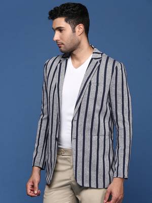 men's navy blue slim fit single breasted blazer 3