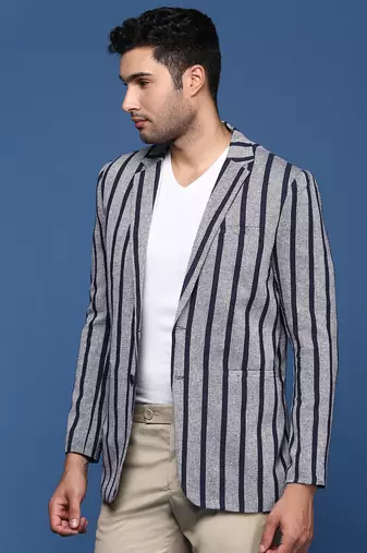 men's navy blue slim fit single breasted blazer