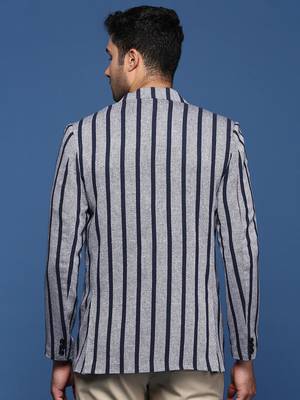 men's navy blue slim fit single breasted blazer 4