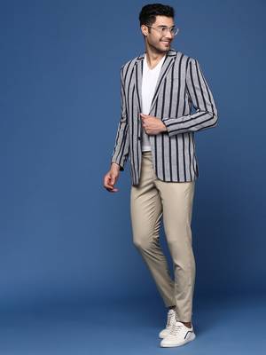 men's navy blue slim fit single breasted blazer 5