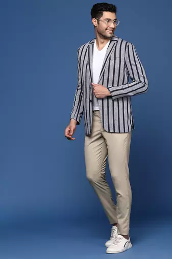 men's navy blue slim fit single breasted blazer