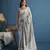 Elora soft linen silk with chikhankhari weaved border designer saree for women (dove grey)
